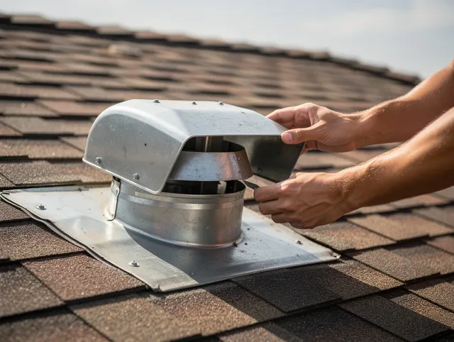 Pinellas Park Dryer Vent Cleaning certified technician safely cleaning a roof-mounted dryer vent in Pinellas Park