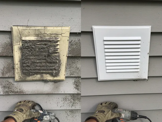 Pinellas Park Dryer Vent Cleaning technician installing high-quality dryer vent cover at a residential property in Pinellas Park