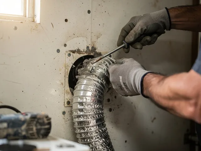 Pinellas Park Dryer Vent Cleaning technician performing precise dryer vent hose installation in Pinellas Park